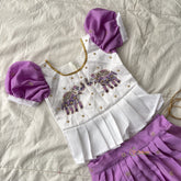 Lavender & White Colour Embroidered Girls Lehenga Set -VS3762